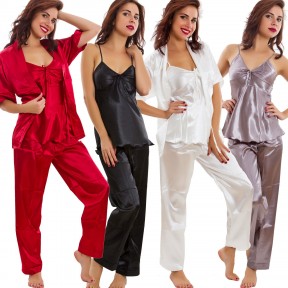 Pajamas Ladies Three Piece Top Pants Jacket Satin Underwear Lingerie New Pajamas Ladies Three Piece Top Pants Jacket Satin Underwear Lingerie New